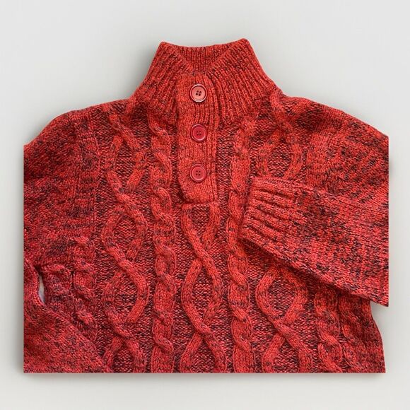 Fisherman Cable Knit Sweater Mens L Chunky 1/4 Button Mock Neck - Picture 1 of 9